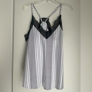 Black and White Striped Lace Trim Cami